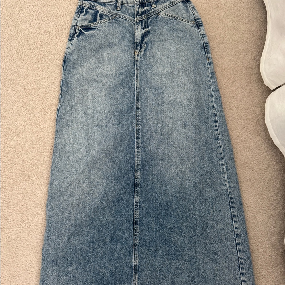 Free People Blue Denim Maxi Skirt
